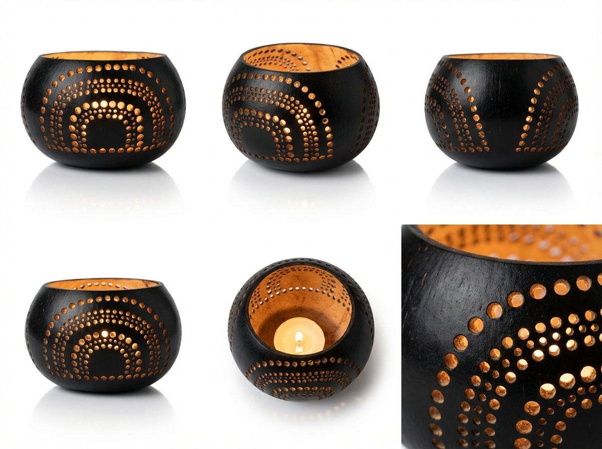 Coconut Shell Candle Light Holder Handcrafted