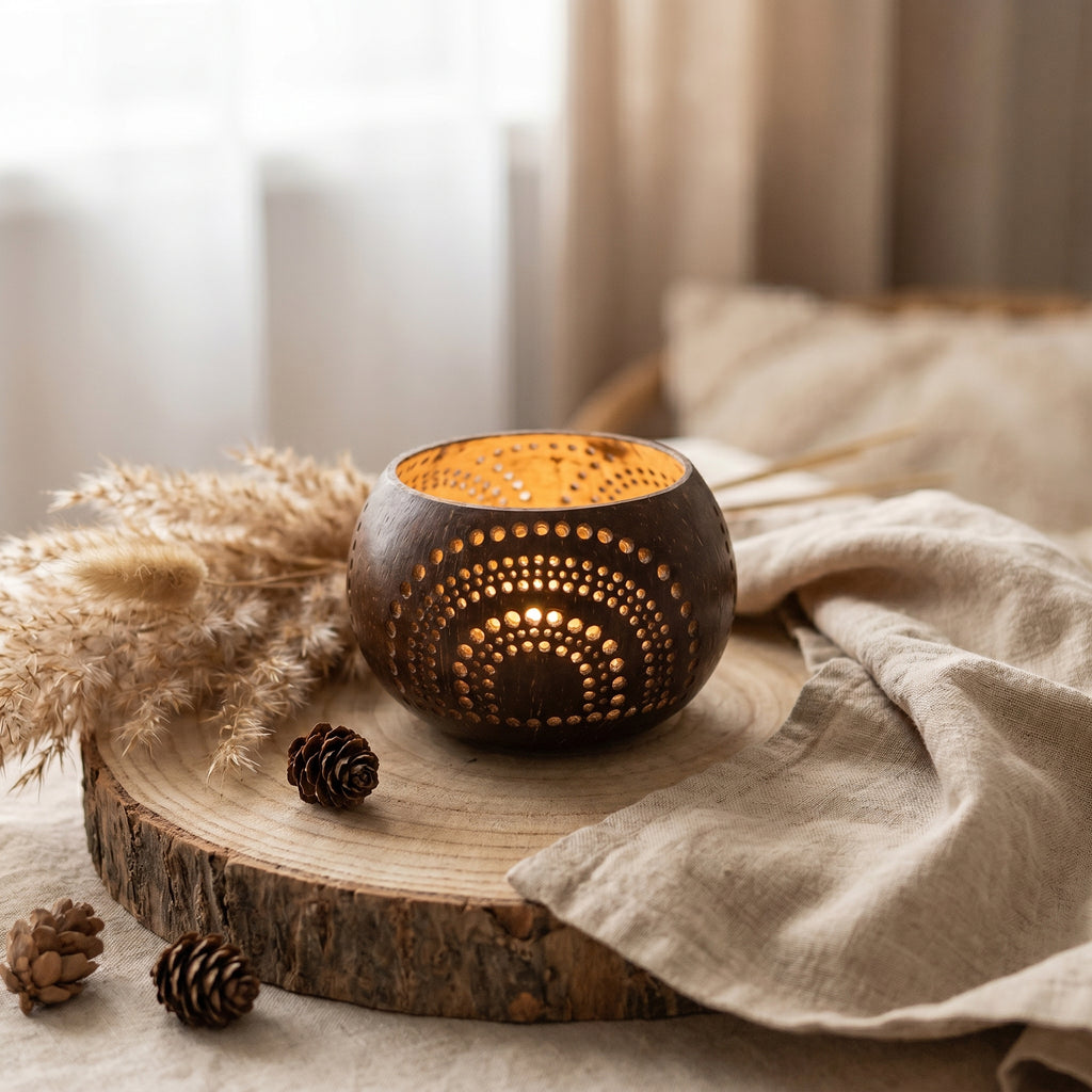 Coconut Shell Candle Light Holder Handcrafted