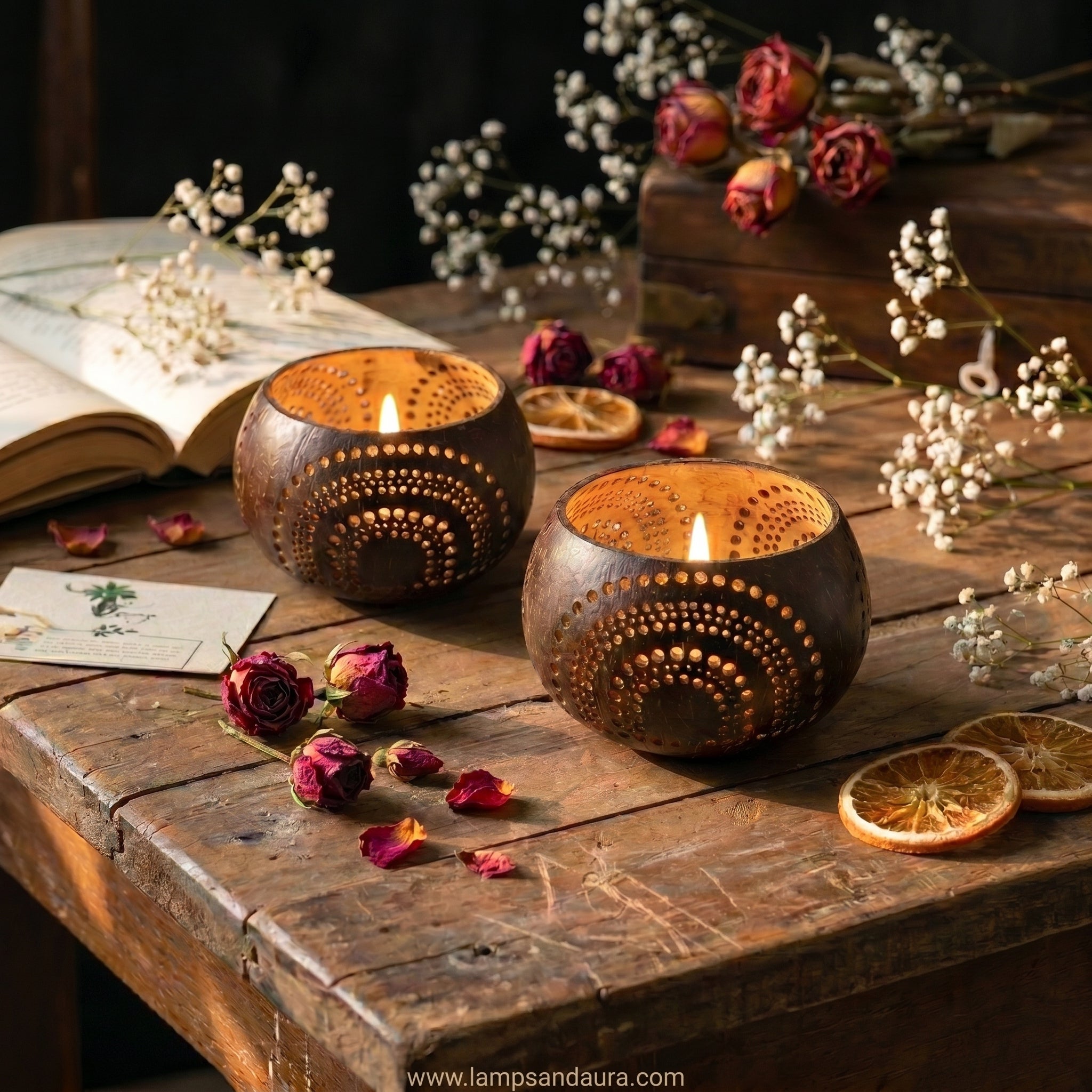 Coconut Shell Candle Light Holder Handcrafted