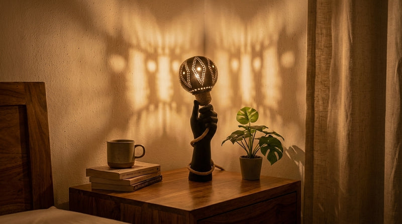 Hand-Holding-Bulb Accent Table Lamp Handcrafted