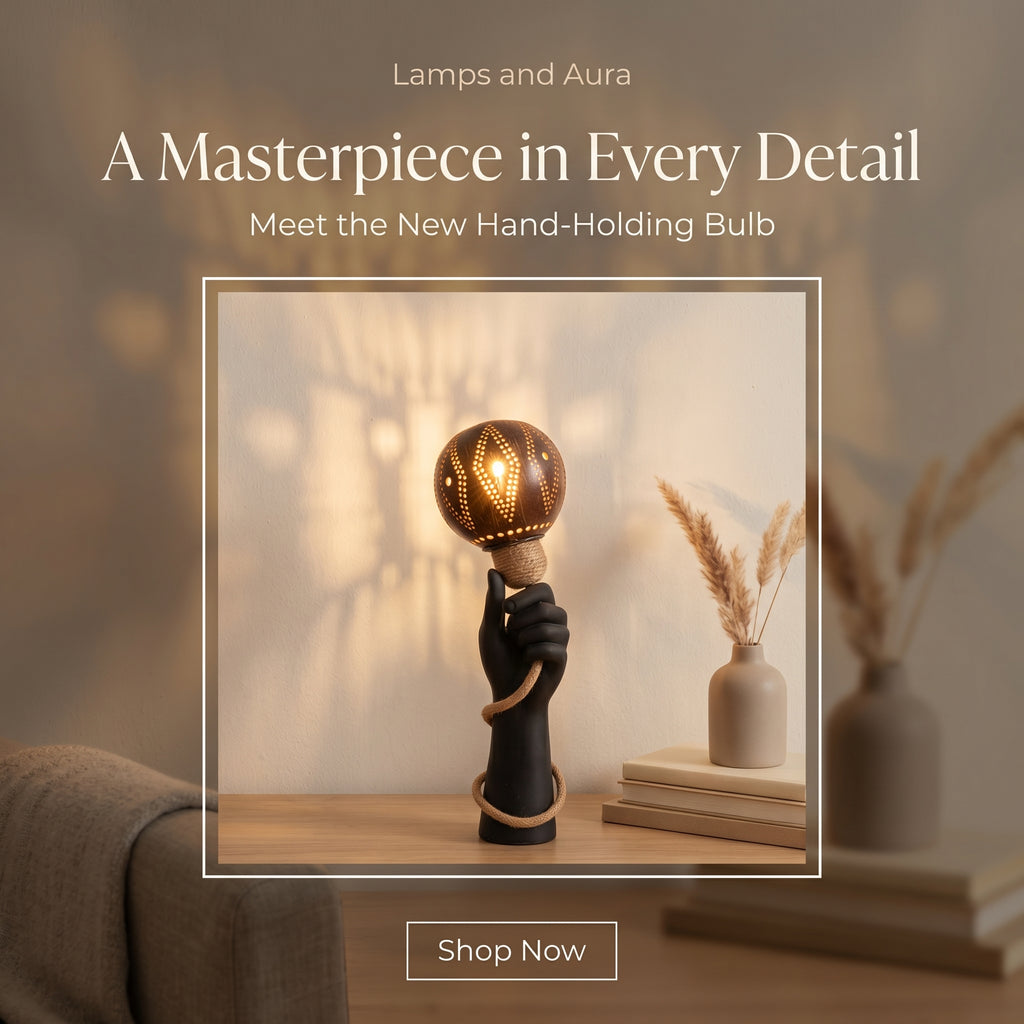 Hand-Holding-Bulb Accent Table Lamp Handcrafted