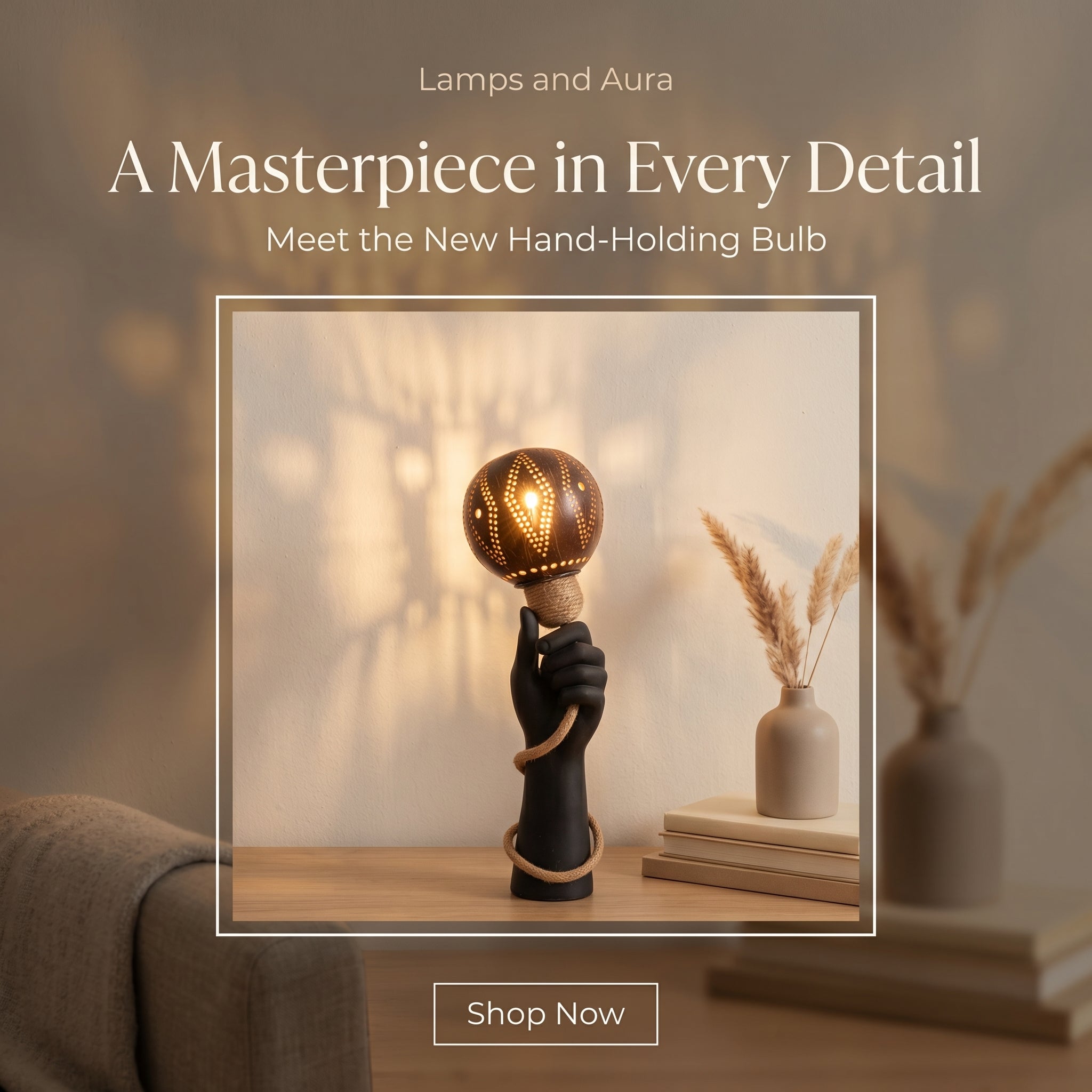 Hand-Holding-Bulb Accent Table Lamp Handcrafted