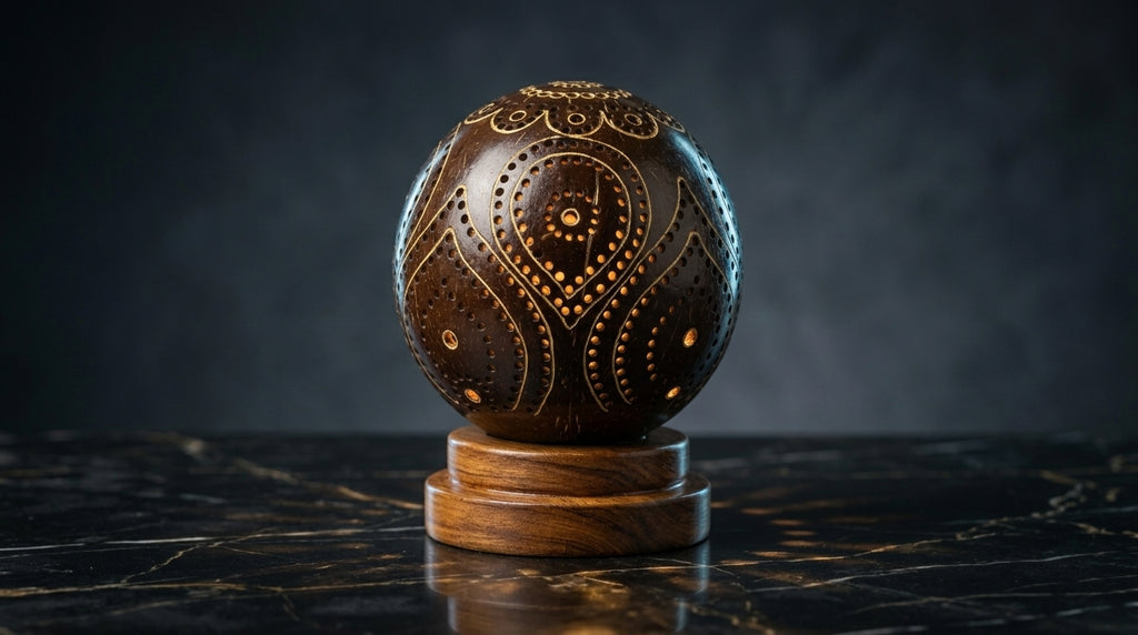 Rustic Mahogany Coco Shell Table Lamp  Handcrafted