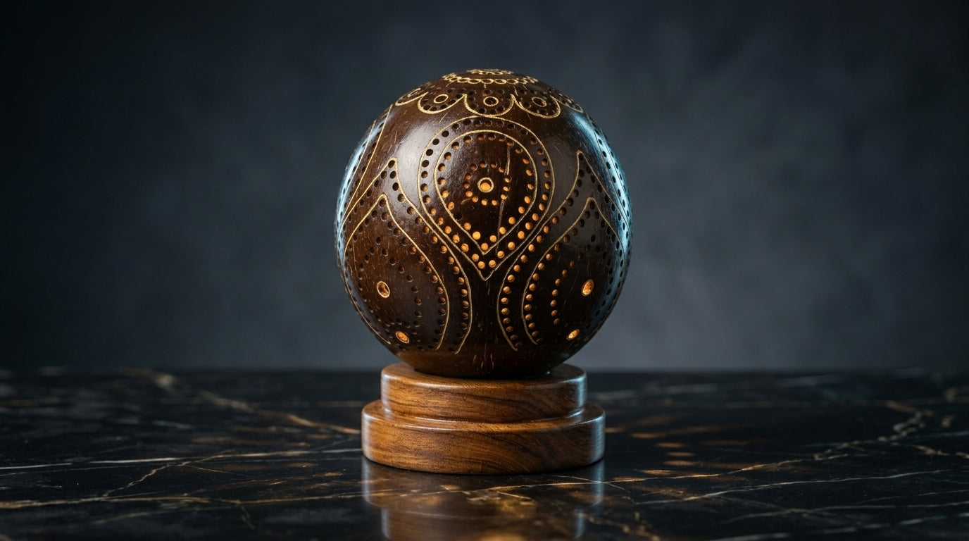 Rustic Mahogany Coco Shell Table Lamp  Handcrafted