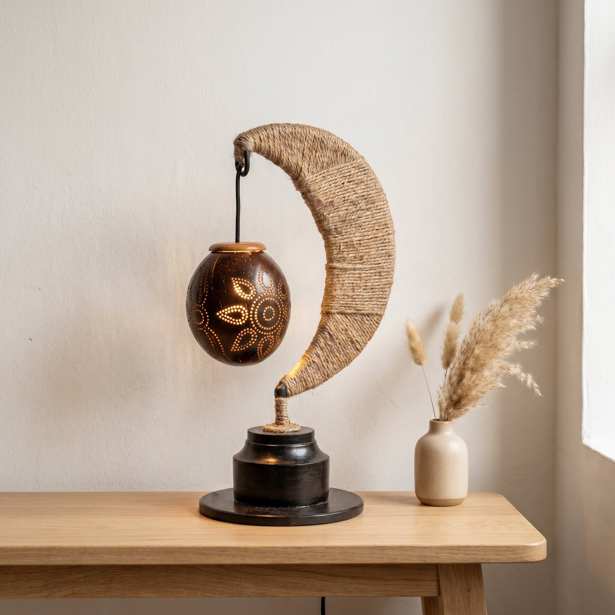 Traditional Half Moon Table Lamp Handcrafted