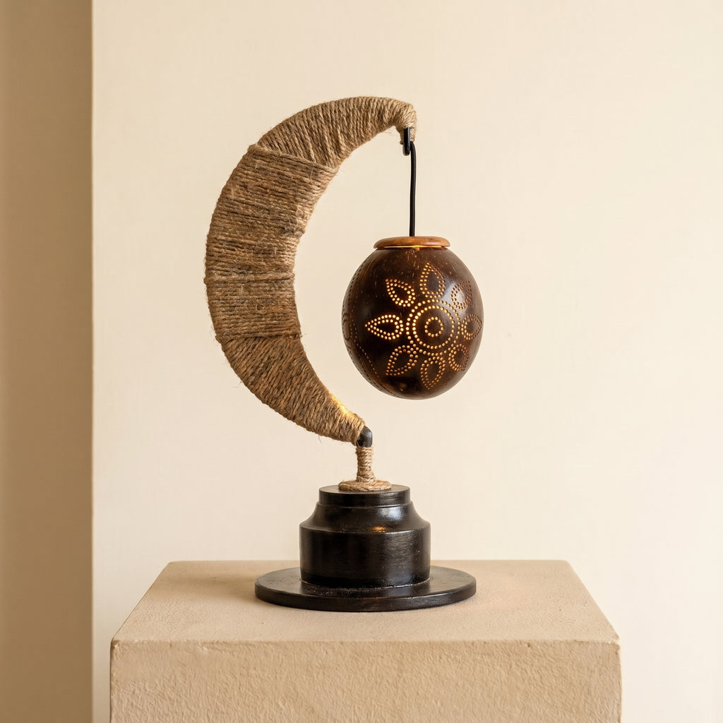 Traditional Half Moon Table Lamp Handcrafted