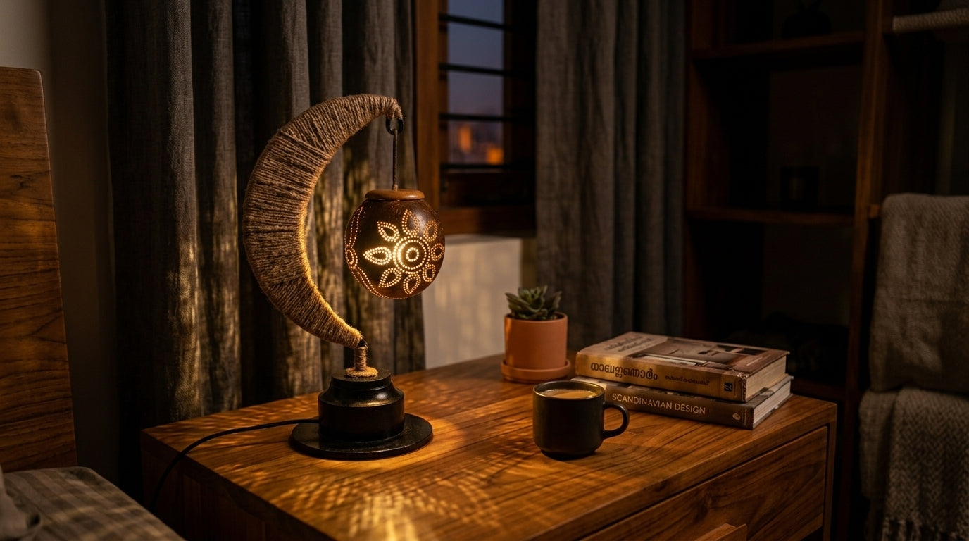 Traditional Crescent Shaped Table Lamp Handcrafted