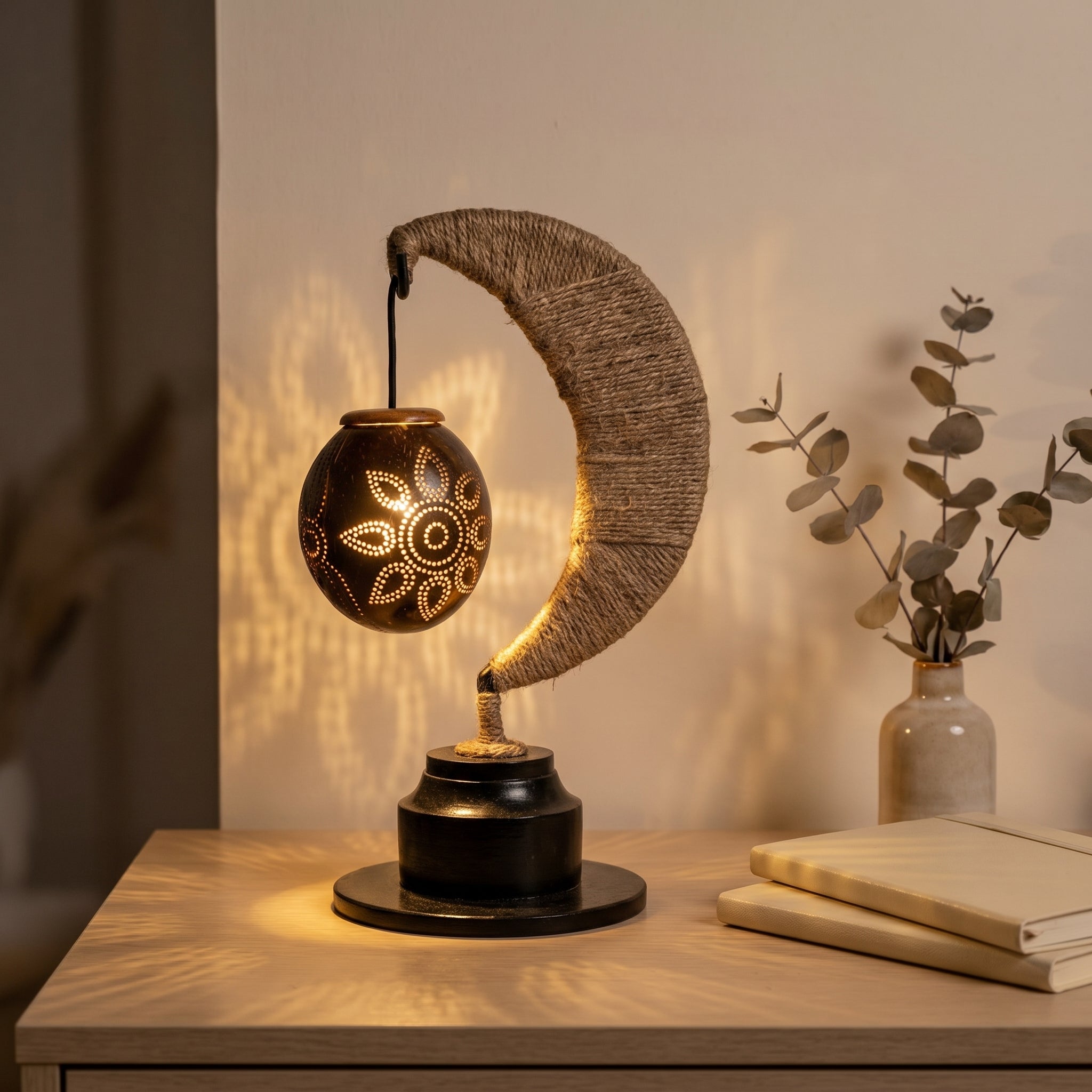 Traditional Half Moon Table Lamp Handcrafted