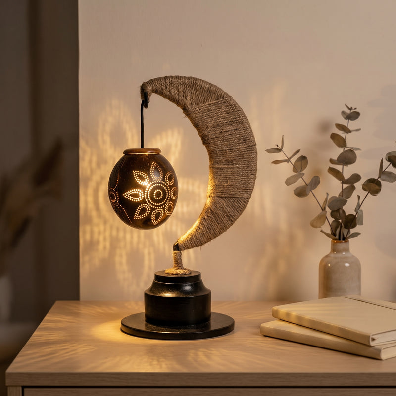 Traditional Half Moon Table Lamp Handcrafted
