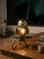 Woven Owl Table Lamp Handcrafted